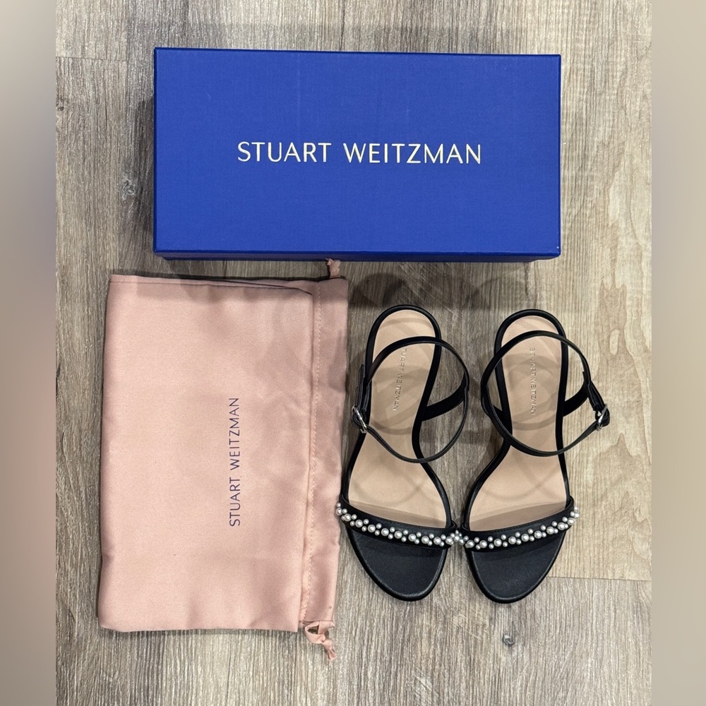 Stuart Weitzman Black Pearl-Embellished Dancer 75 Heels